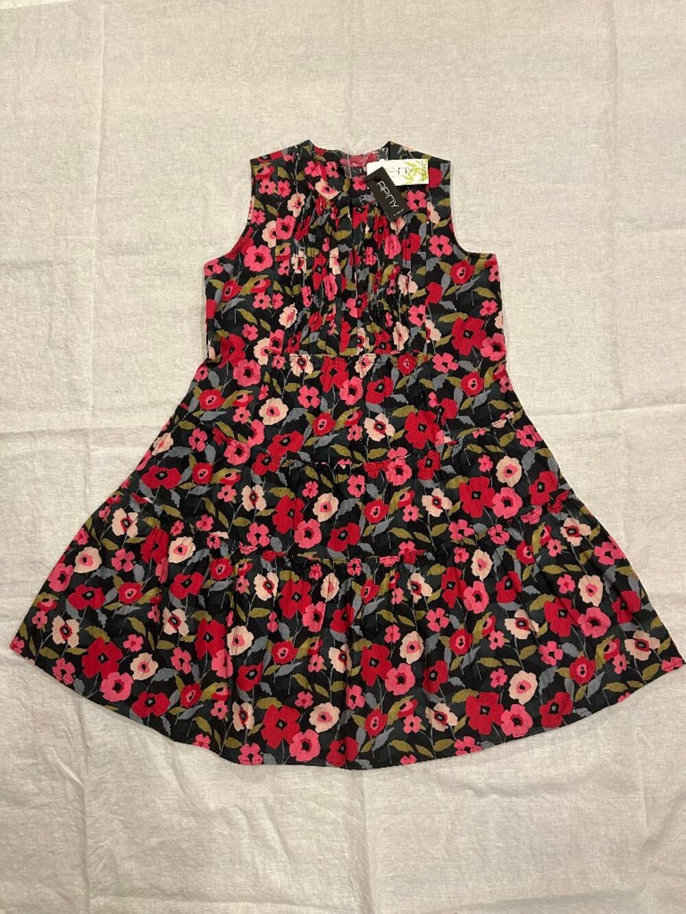 NEW APNY Women's Sleeveless 100% Cotton Floral Pintuck Babydoll Dress, Size M